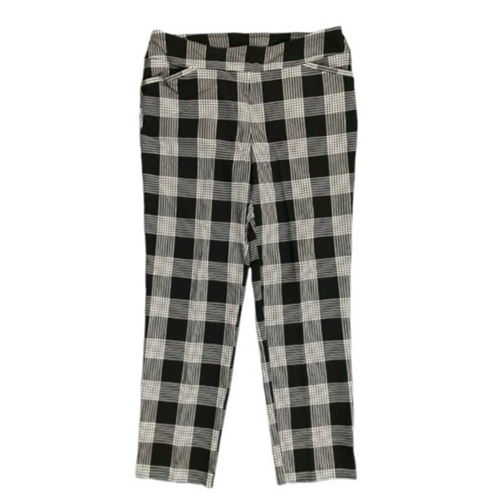 Terra & Sky Women's Blk/White Plaid Pull-On Waist Stretchy Pants | Size 0X (14W)